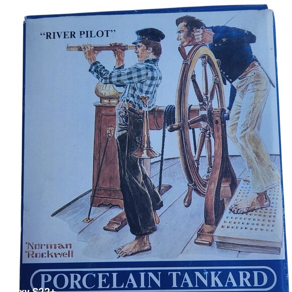 Norman Rockwell River Pilot Porcelain Tankard Gold Trim Long John Silver Promoti - Picture 7 of 8